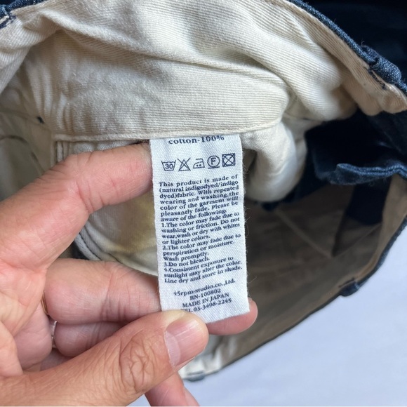 45RPM JAPAN indigo blue cotton denim low rise slim leg cropped pants - Picture 6 of 6